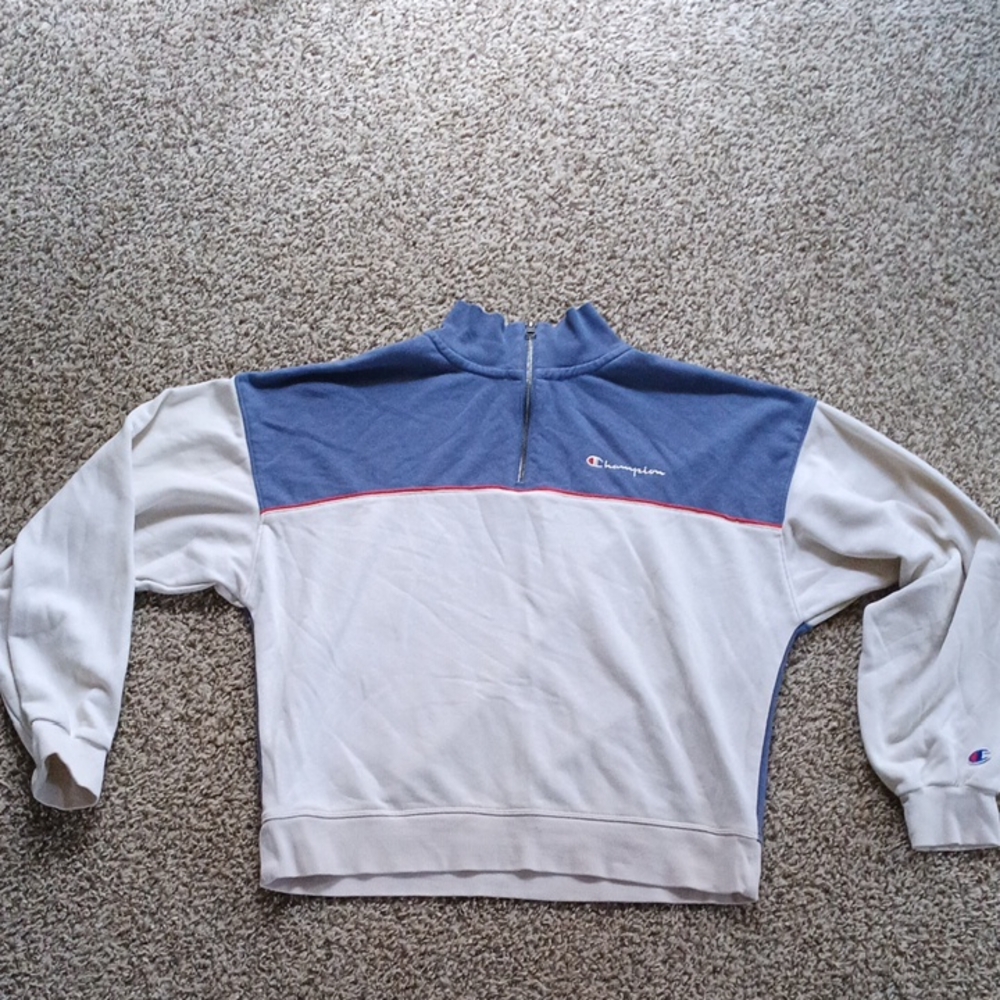 Women's Champion Two-Tone Blue and White 1/4 Zip Pullover
